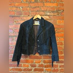 Vintage Black Suede Fringe Coat